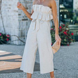 Ruffled Strapless Wide Leg Jumpsuit